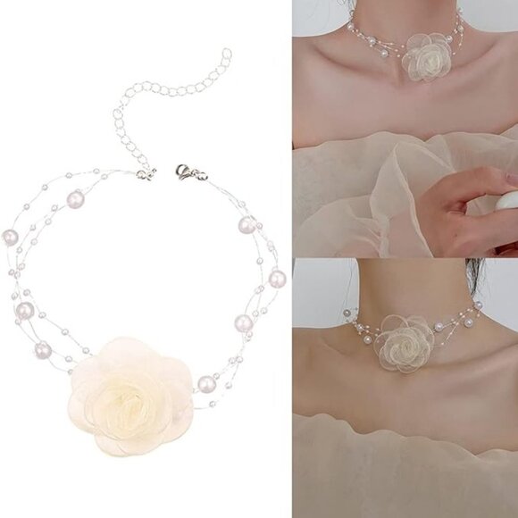 🌷2/$35🌷 NWT Flower Pearl Choker Necklace Fairycore Girlhoodcore Coquette Girl - Picture 1 of 14